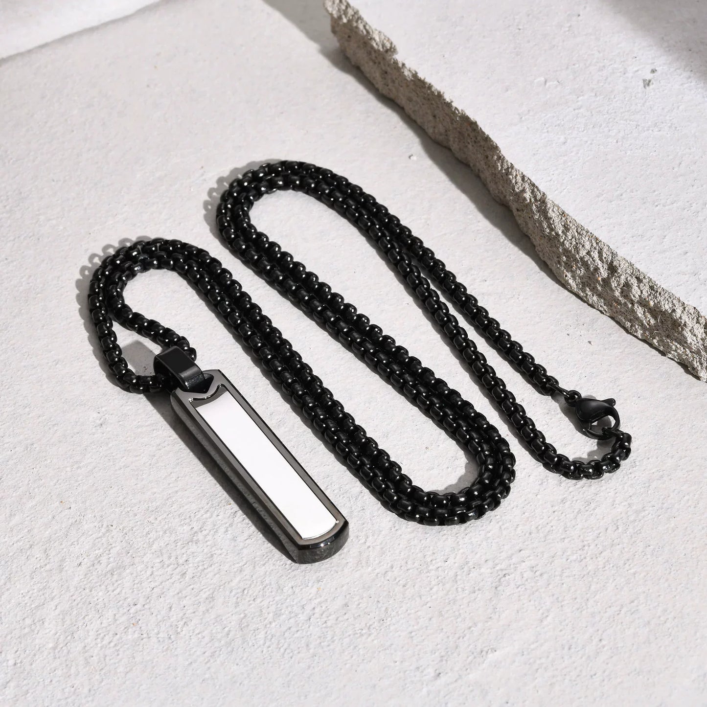 Stainless Steel Hiphop Cylindrical Pendant Necklace for Men Simple Fashion Style