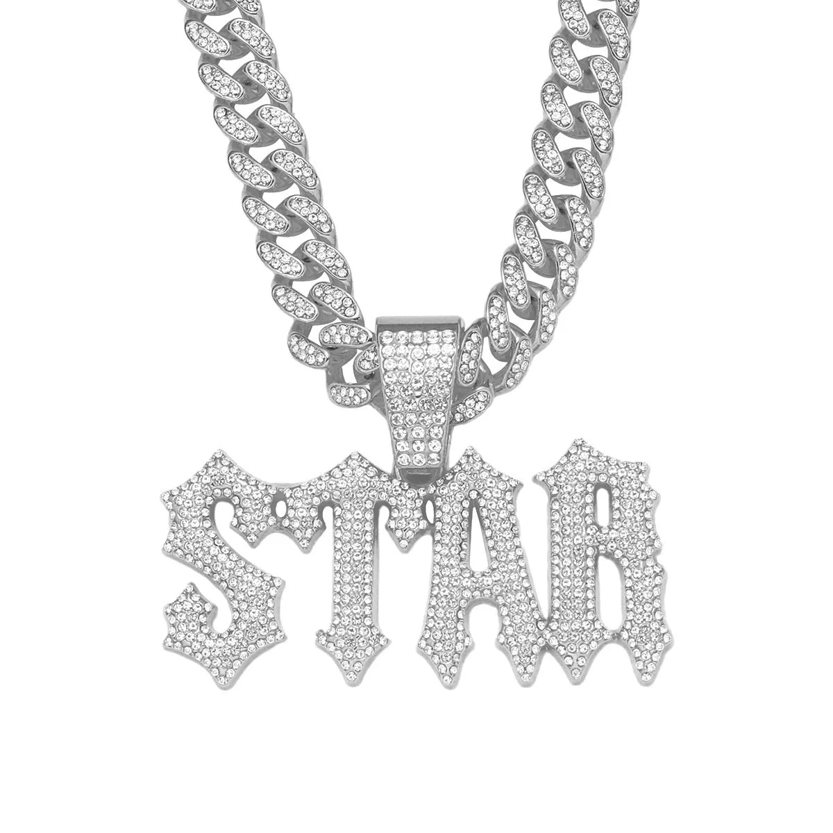 Alloy Diamond Letter Pendant Necklace for Men Hiphop Accessories with Stitching
