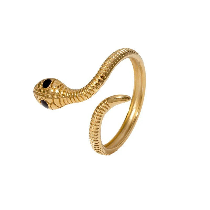 Snakeshaped Stainless Steel Opening Adjustable Finger Ring for Women with Electroplating and Personality Niche Design Animal Pattern