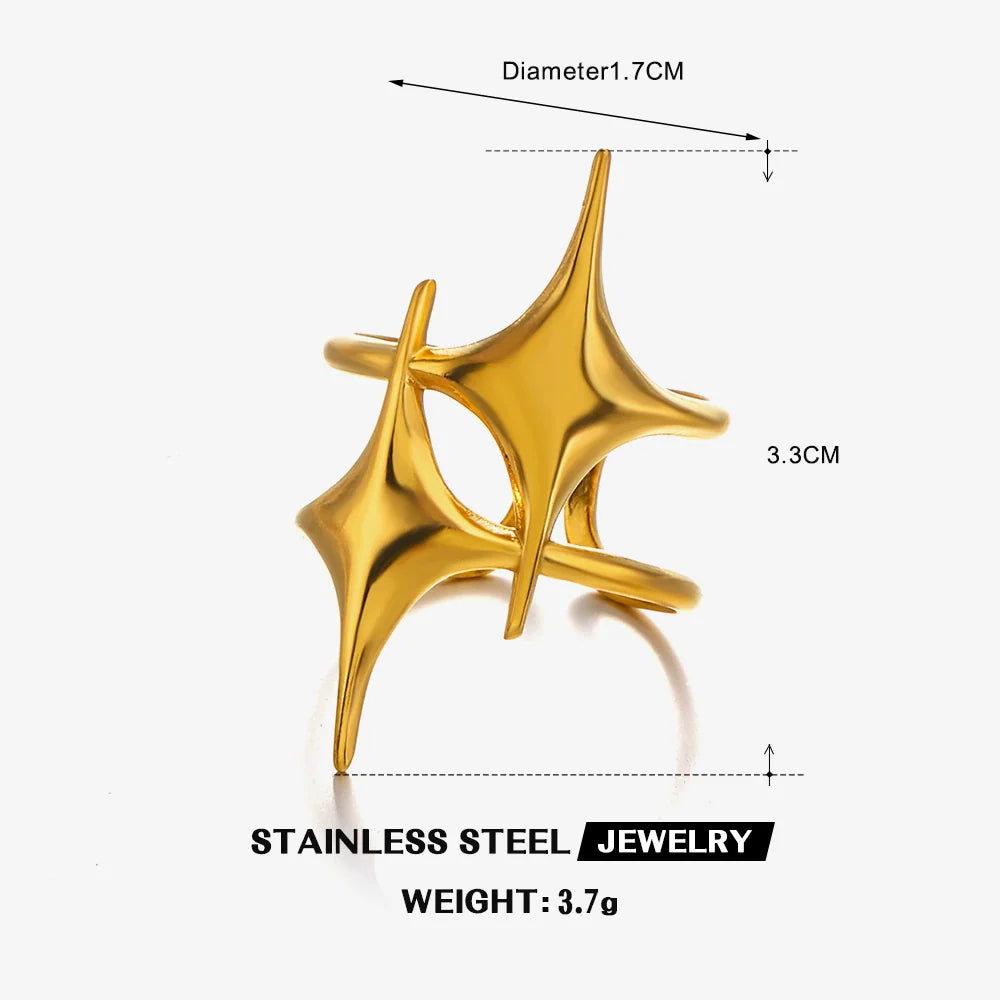 Wholesale Women'S Stainless Steel Exaggerated Star Design 18K Gold Plated Ring