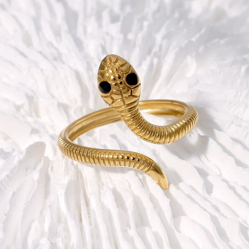 Snakeshaped Stainless Steel Opening Adjustable Finger Ring for Women with Electroplating and Personality Niche Design Animal Pattern