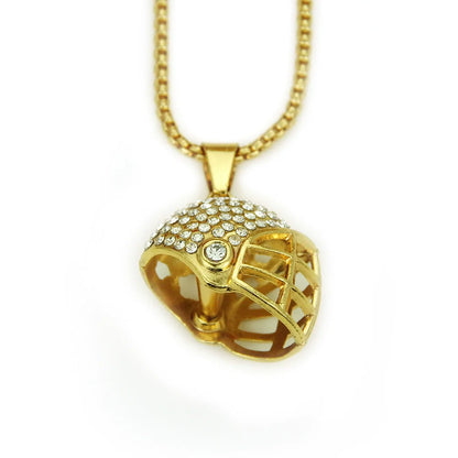 Necklace Hip Hop Style Alloy Football Helmet Pendant with Diamond and Geometric Design