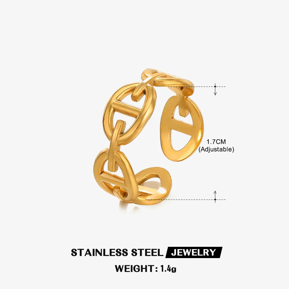 Wholesale Stainless Steel Ring with Geometric Pattern 18K Gold Plated for Ladies