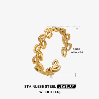 Wholesale Women'S Stainless Steel Leaf Geometric Open Adjustable Ring with Electroplating