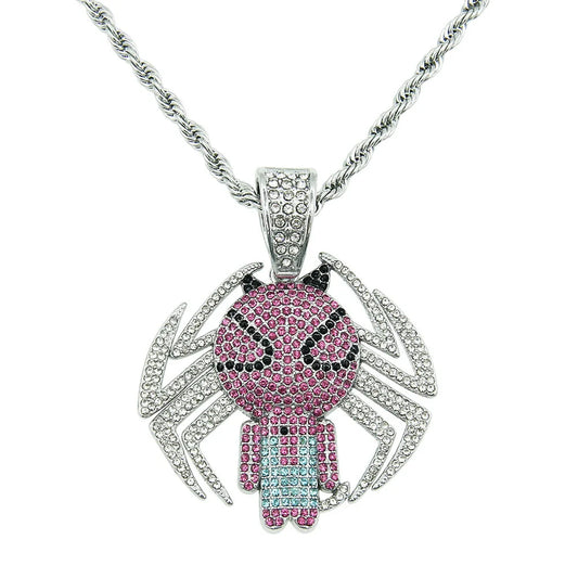 Alloy Spidershaped Diamond Pendant Necklace with Twist Chain Hiphop Style for Men and Women