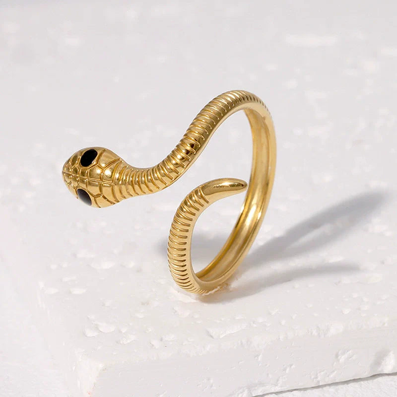 Snakeshaped Stainless Steel Opening Adjustable Finger Ring for Women with Electroplating and Personality Niche Design Animal Pattern