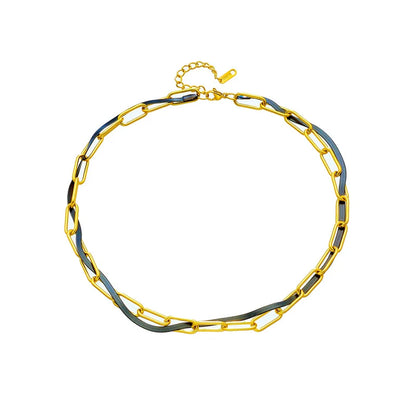 Punk Hip Hop Personality Design Contrast Color Double Layer Chain Titanium Steel Geometric Heavy Industry Necklace with Electroplating