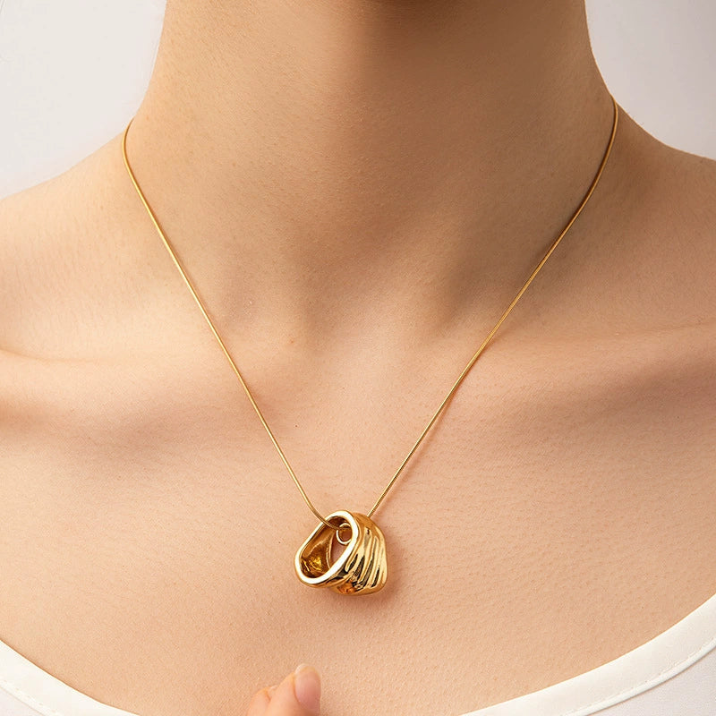 Wholesale Stainless Steel and Titanium Steel Geometric Pendant Necklace with Snake Bone Chain for Women and Men Electroplated Design