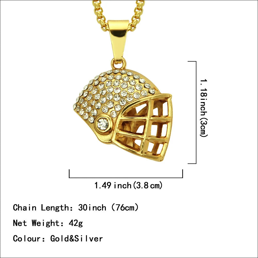 Necklace Hip Hop Style Alloy Football Helmet Pendant with Diamond and Geometric Design