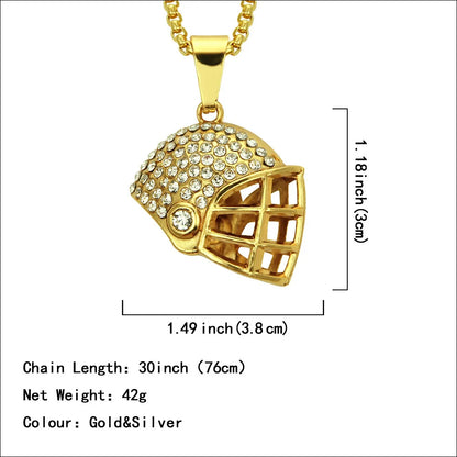 Necklace Hip Hop Style Alloy Football Helmet Pendant with Diamond and Geometric Design