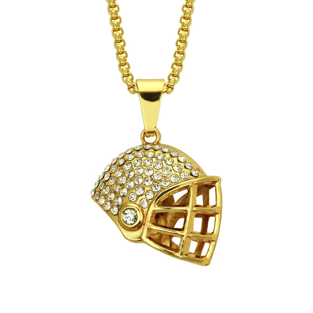 Necklace Hip Hop Style Alloy Football Helmet Pendant with Diamond and Geometric Design