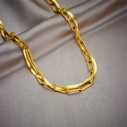 Punk Hip Hop Personality Design Contrast Color Double Layer Chain Titanium Steel Geometric Heavy Industry Necklace with Electroplating