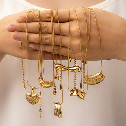 Wholesale Stainless Steel and Titanium Steel Geometric Pendant Necklace with Snake Bone Chain for Women and Men Electroplated Design