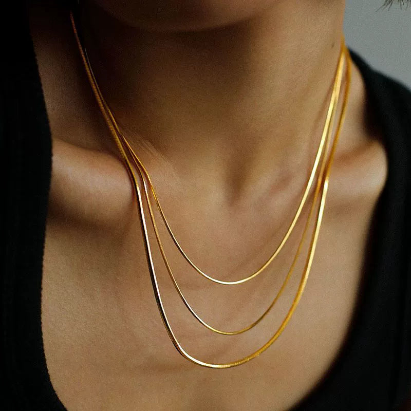 Titanium Steel Multilayer Snake Bone Chain Stacked Necklace Ushaped Electroplated Unisex