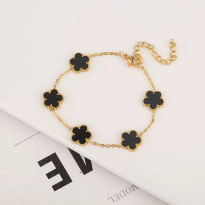 1Pc Stainless Steel New Plant Clover Adjustable Bracelet for Women, Hot Selling Five Leaf Flower Shell Acrylic Bracelet Jewelry