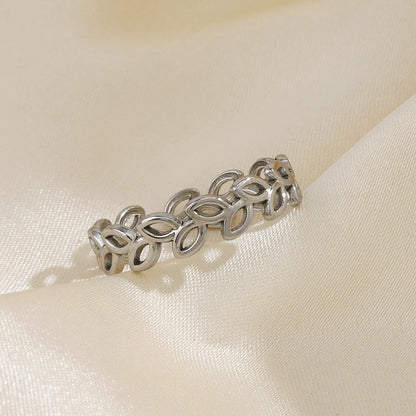 Wholesale Women'S Stainless Steel Leaf Geometric Open Adjustable Ring with Electroplating