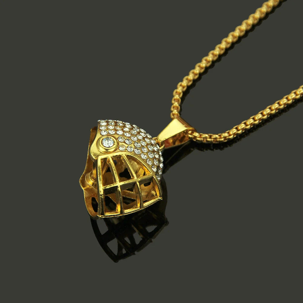 Necklace Hip Hop Style Alloy Football Helmet Pendant with Diamond and Geometric Design